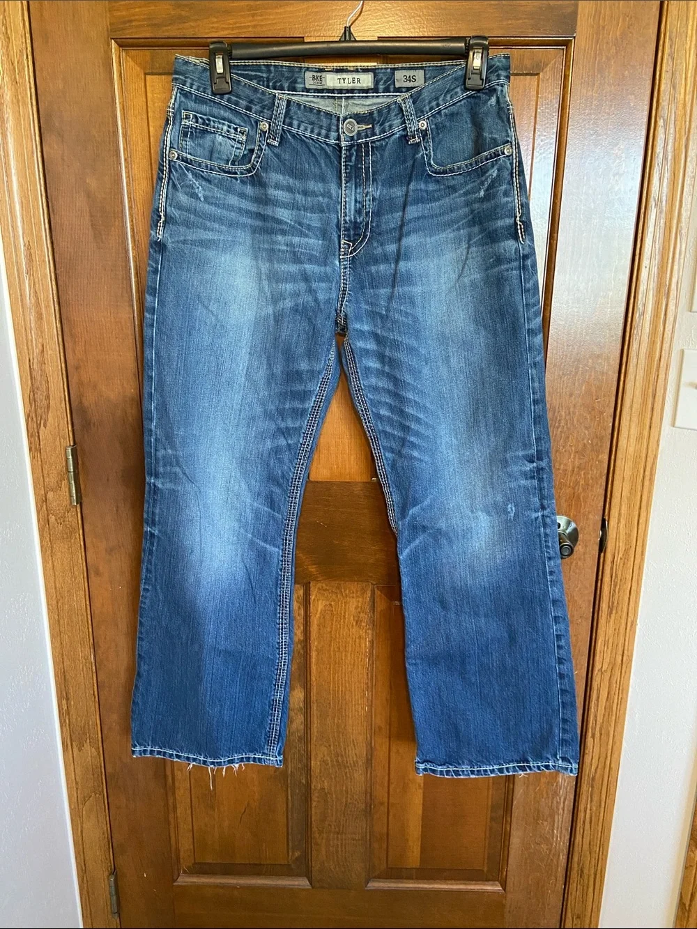 BKE Tyler Boot Jeans Mid Rise Blue Denim Western Cowboy Size 34 x 30”